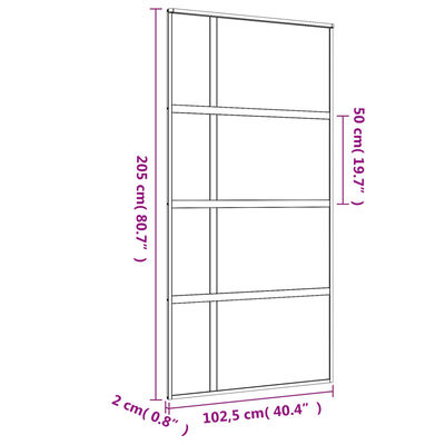 vidaXL skydedør 102,5x205 cm matteret sikkerhedsglas aluminium gylden