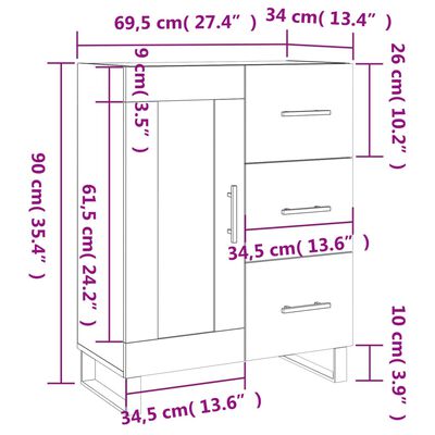 vidaXL skænk 69,5x34x90 cm konstrueret træ hvid