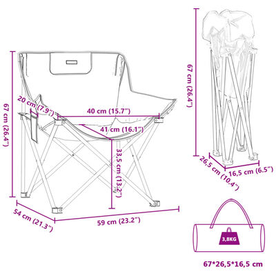 vidaXL campingstole med lommer 2 stk. foldbar sort