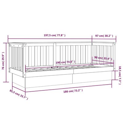 vidaXL daybed uden madras 90x190 cm massivt fyrretræ hvid