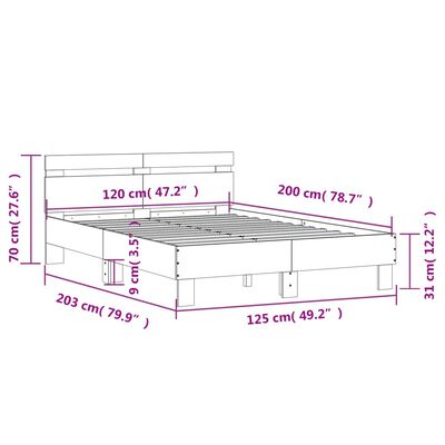 vidaXL sengeramme med sengegavl 120x200 cm konstrueret træ røget eg