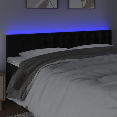 vidaXL sengegavl med LED-lys 180x5x78/88 cm velour sort