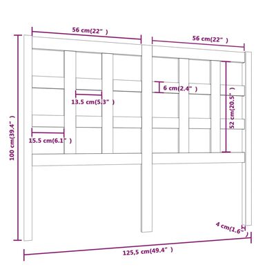 vidaXL sengegærde 125,5x4x100 cm massivt fyrretræ hvid