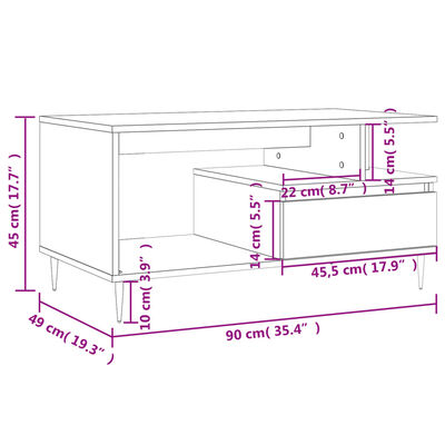 vidaXL sofabord 90x49x45 cm konstrueret træ betongrå