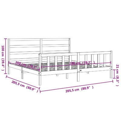 vidaXL sengeramme med sengegavl 200x200 cm massivt træ gyldenbrun