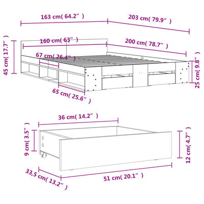 vidaXL sengeramme med skuffer 160x200 cm konstrueret træ hvid