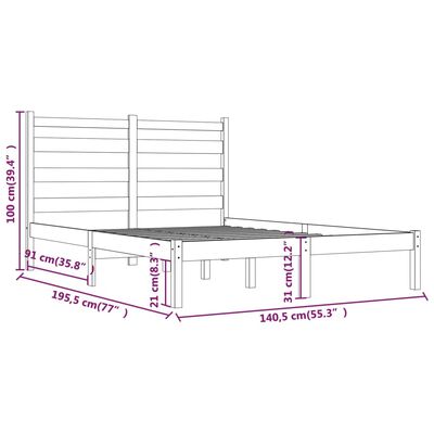 vidaXL sengeramme 135x190 cm Double massivt fyrretræ sort