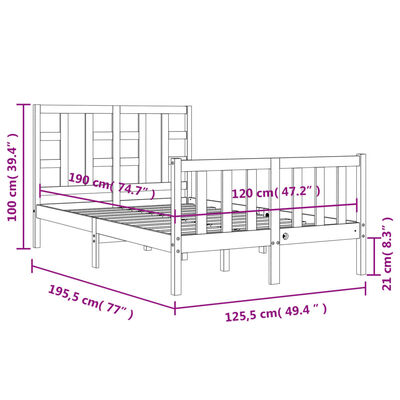 vidaXL sengeramme med sengegavl Small Double massivt træ sort