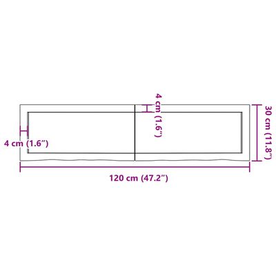 vidaXL bordplade til badeværelse 120x30x(2-6)cm massivt træ ubehandlet