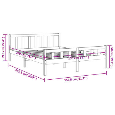 vidaXL sengeramme uden madras 150x200 cm massivt fyrretræ gyldenbrun