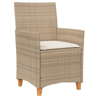 vidaXL havestole 2 stk. med hynder polyrattan og massivt træ beige