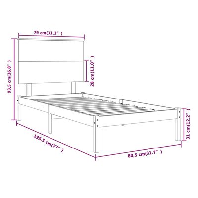 vidaXL sengeramme 75x190 cm Small Single massivt træ gyldenbrun