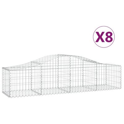 vidaXL buede gabionkurve 8 stk. 200x50x40/60 cm galvaniseret jern