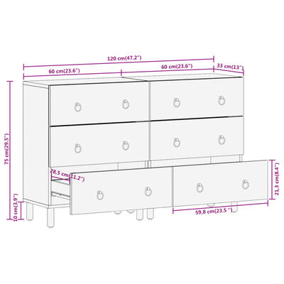 vidaXL kommoder 2 stk. 60x33x75 cm massivt mangotræ