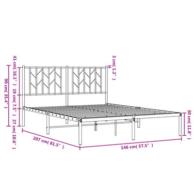 vidaXL sengeramme med sengegavl 140x200 cm metal sort