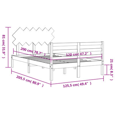 vidaXL sengeramme med sengegavl 120x200 cm massivt træ sort