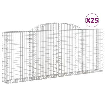 vidaXL buede gabionkurve 25 stk. 300x30x120/140 cm galvaniseret jern