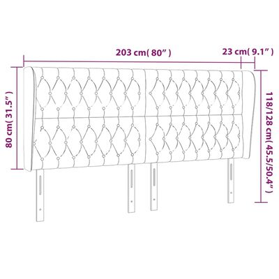 vidaXL sengegavl med kanter 203x23x118/128 cm stof sort