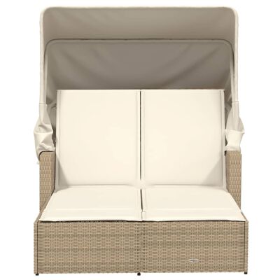 vidaXL solseng med baldakin og hynder polyrattan beige