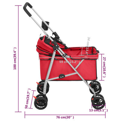 vidaXL foldbar hundeklapvogn 76x50x100 cm oxfordstof rød