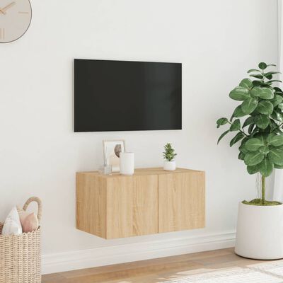 vidaXL væghængt tv-bord med LED-lys 60x35x31 cm sonoma-eg