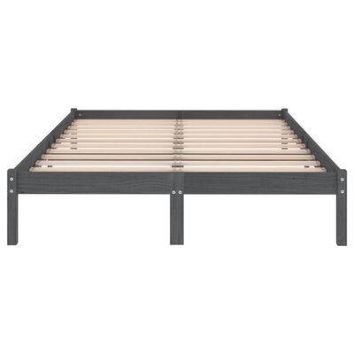 vidaXL sengeramme 135x190 cm Double massivt fyrretræ grå