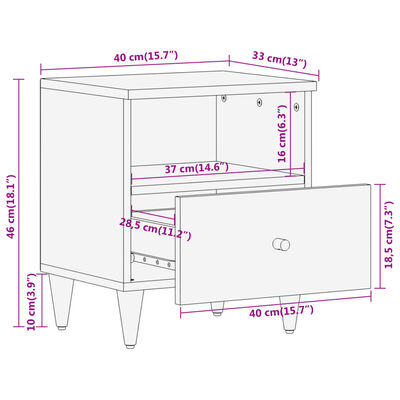 vidaXL sengeborde 2 stk. 40x33x46 cm massivt mangotræ