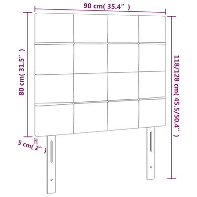 vidaXL sengegavl med LED-lys 90x5x118/128 cm fløjl lysegrå