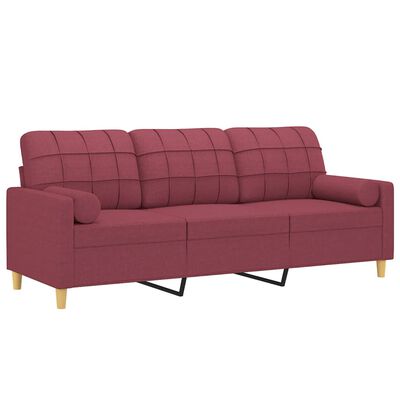 vidaXL 3-personers sofa med pyntepuder 180 cm stof vinrød