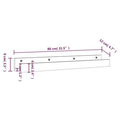 vidaXL væghylder 2 stk. 80x12x9 cm massivt fyrretræ hvid