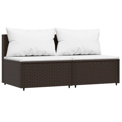 vidaXL midtermoduler til havesofa 2 stk. med hynder polyrattan brun