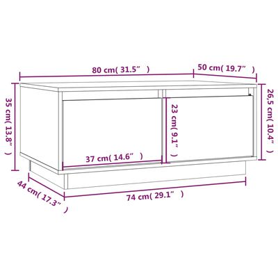 vidaXL sofabord 80x50x35 cm massivt fyrretræ gyldenbrun