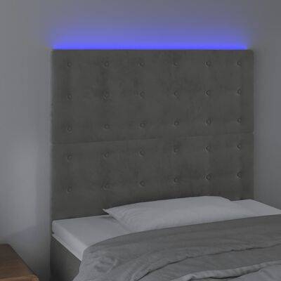 vidaXL sengegavl med LED-lys 100x5x118/128 cm fløjl lysegrå