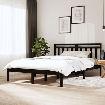 vidaXL sengeramme 150x200 cm King Size massivt træ sort