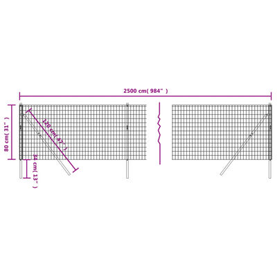 vidaXL trådhegn 0,8x25 m galvaniseret stål antracitgrå