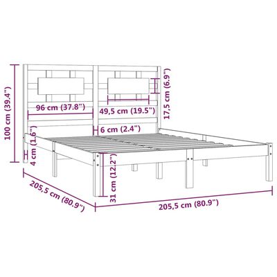 vidaXL sengeramme 200x200 cm massivt fyrretræ sort