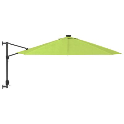 vidaXL væghængt parasol med LED-lys 290 cm æblegrøn