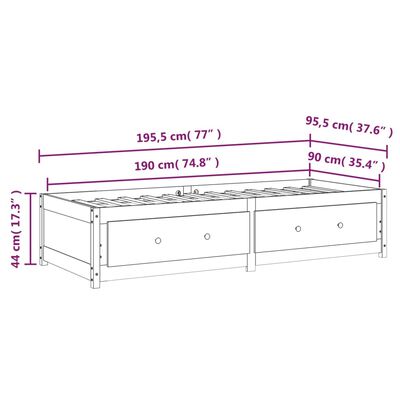 vidaXL daybed 90x190 cm Single massivt fyrretræ grå