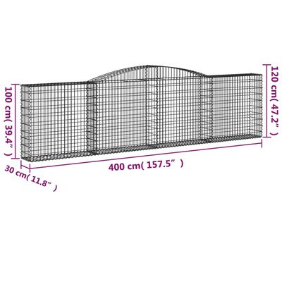 vidaXL buede gabionkurve 2 stk. 400x30x100/120 cm galvaniseret jern