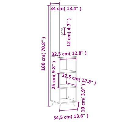 vidaXL skab 34,5x34x180 cm konstrueret træ sonoma-eg