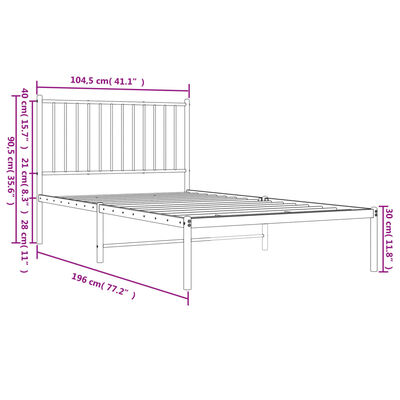 vidaXL sengeramme med sengegavl 100x190 cm metal sort