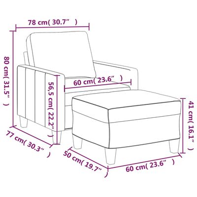 vidaXL sofastol med fodskammel 60 cm kunstlæder Cappuccino