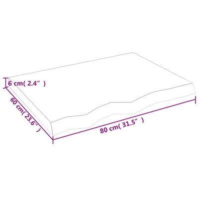 vidaXL bordplade 80x60x(2-6) cm behandlet massivt egetræ lysebrun