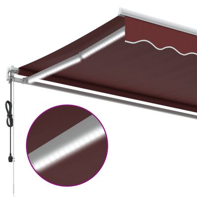 vidaXL markise med LED-lys 350x250 cm automatisk betjening bordeaux