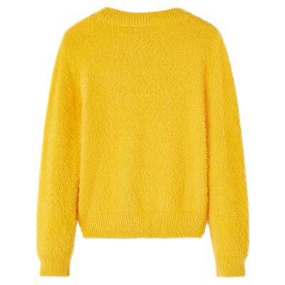 Sweater til børn str. 128 strikket okkergul