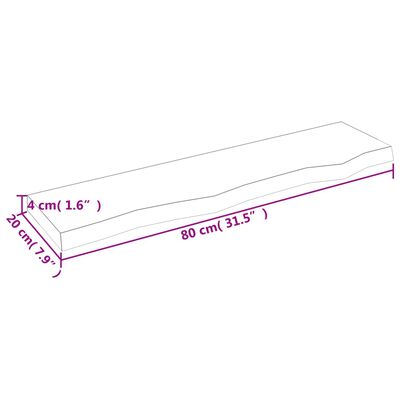 vidaXL væghylde 80x20x4 cm behandlet massivt egetræ mørkebrun