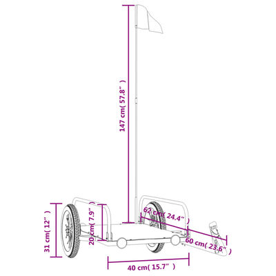 vidaXL cykelanhænger 122x53x31 cm jern sort