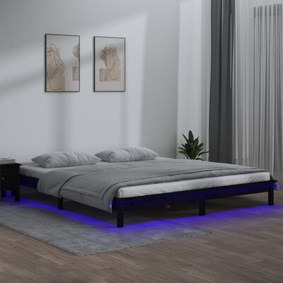 vidaXL sengeramme med LED-lys 120x190 cm Small Double massivt træ sort