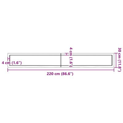 vidaXL bordplade til badeværelse 220x30x(2-6) cm massivt træ mørkebrun