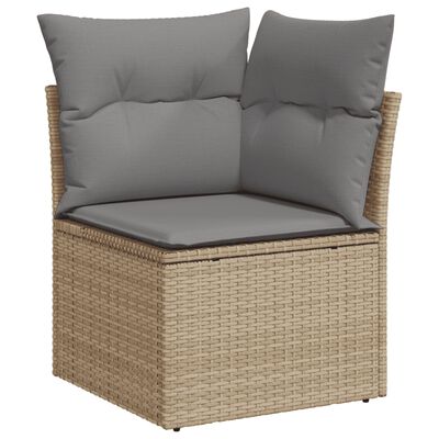 vidaXL havesofasæt 7 dele med hynder polyrattan beige